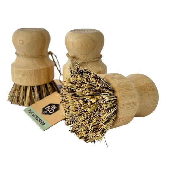 Load image into Gallery viewer, ever eco pot scrubber brush made from bamboo with palm leaf bristles

