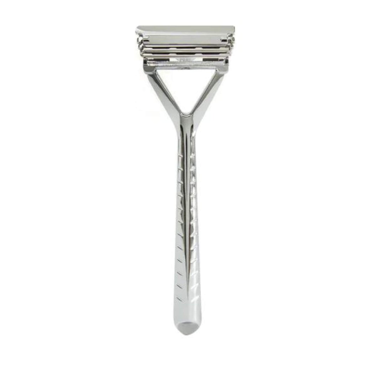 Load image into Gallery viewer, The Leaf pivoting head sustainable razor. chrome finish. Each razor comes with a 10 pack of blades 
