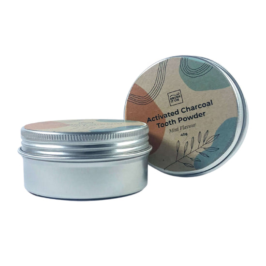 Load image into Gallery viewer, Brush It On Activated Charcoal Tooth Powder - mint flavour in a reusable tin
