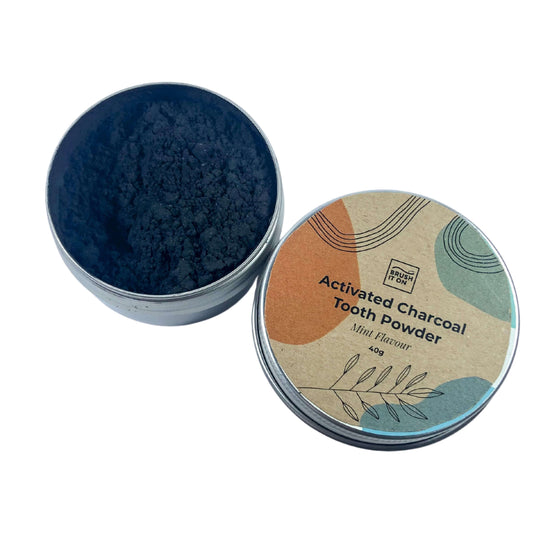 Load image into Gallery viewer, Brush It On Activated Charcoal Tooth Powder - mint flavour in a reusable tin
