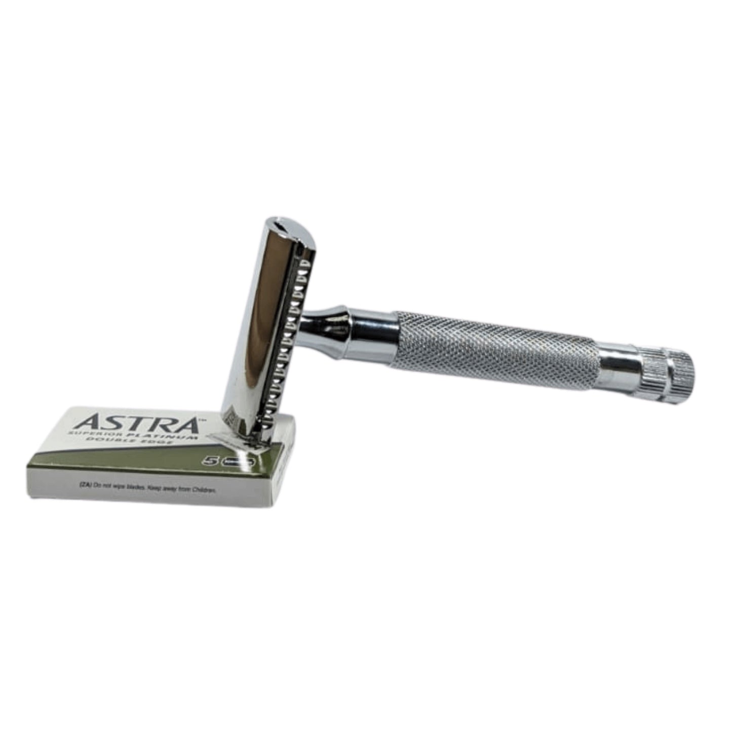 Load image into Gallery viewer, Beard &amp;amp; Blade chrome long handled safety razor with astra blades
